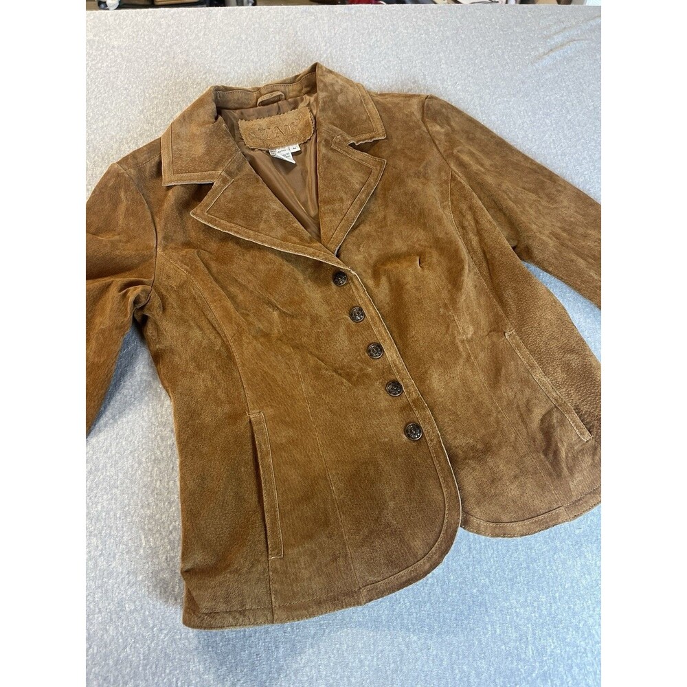 Vtg Y2K Genuine Suede Leather Brown Blazer Jacket Snap Women’s Med Y2K 90’s Boho